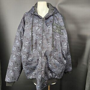 A$$holes Live Forever Jacket Mens XL Gray Hooded Skull Paisley Bomber Zip Gothic